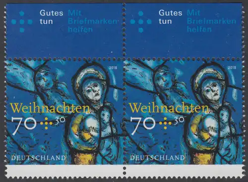 BUND 2018 Michel-Nummer 3418 postfrisch horiz.PAAR RÄNDER oben 