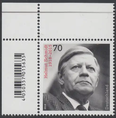 BUND 2018 Michel-Nummer 3429 postfrisch EINZELMARKE ECKRAND oben links