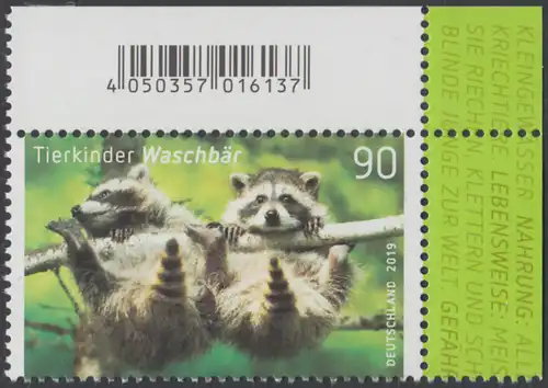 BUND 2019 Michel-Nummer 3434 postfrisch EINZELMARKE ECKRAND oben rechts