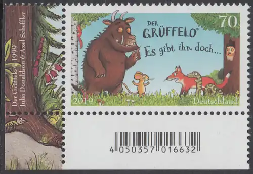 BUND 2019 Michel-Nummer 3450 postfrisch EINZELMARKE ECKRAND unten links