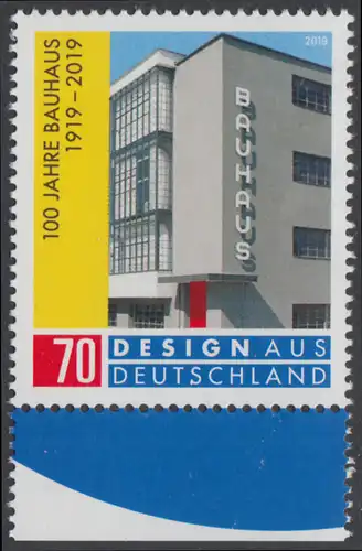 BUND 2019 Michel-Nummer 3453 postfrisch EINZELMARKE RAND unten (a)