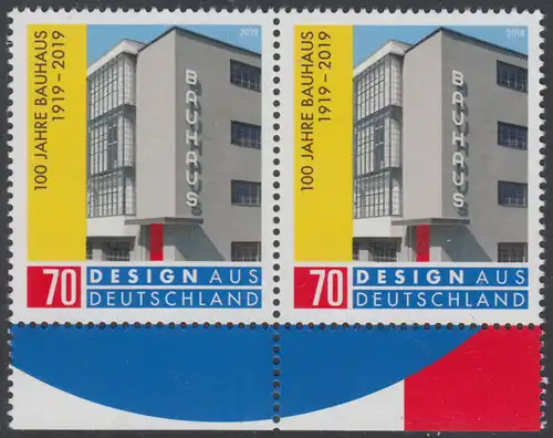 BUND 2019 Michel-Nummer 3453 postfrisch horiz.PAAR RÄNDER unten