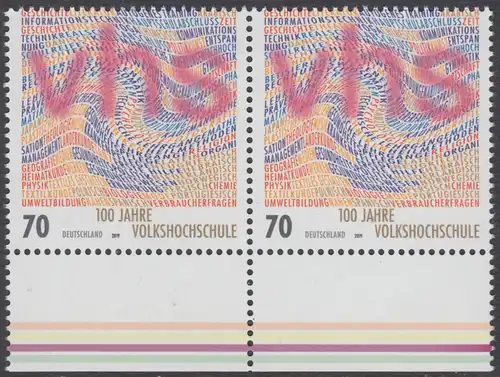 BUND 2019 Michel-Nummer 3457 postfrisch horiz.PAAR RÄNDER unten