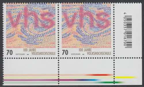 BUND 2019 Michel-Nummer 3457 postfrisch horiz.PAAR ECKRAND unten rechts