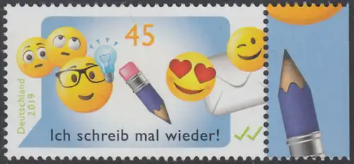 BUND 2019 Michel-Nummer 3458 postfrisch EINZELMARKE RAND rechts (c)