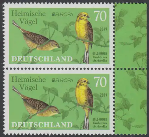 BUND 2019 Michel-Nummer 3463 postfrisch vert.PAAR RÄNDER rechts 