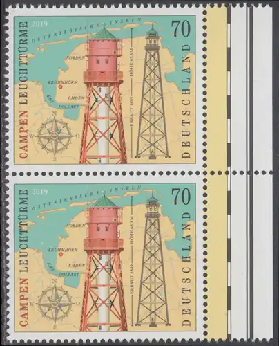 BUND 2019 Michel-Nummer 3465 postfrisch vert.PAAR RÄNDER rechts 