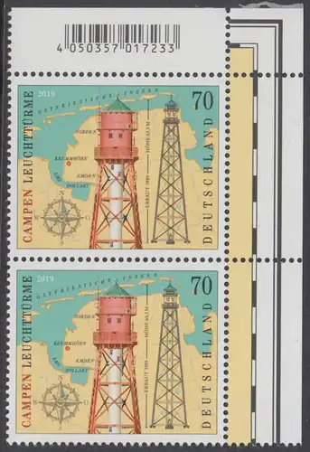 BUND 2019 Michel-Nummer 3465 postfrisch vert.PAAR ECKRAND oben rechts