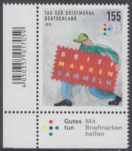 BUND 2019 Michel-Nummer 3491 postfrisch EINZELMARKE ECKRAND unten links