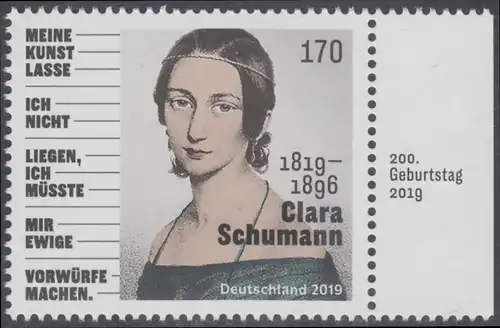 BUND 2019 Michel-Nummer 3493 postfrisch EINZELMARKE RAND rechts (b)