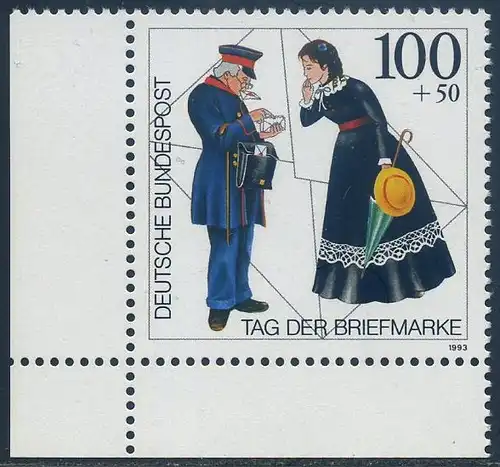 BUND 1993 Michel-Nummer 1692 postfrisch EINZELMARKE ECKRAND unten links