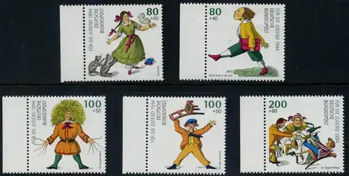 BUND 1994 Michel-Nummer 1726-1730 postfrisch SATZ(5) EINZELMARKEN RÄNDER links