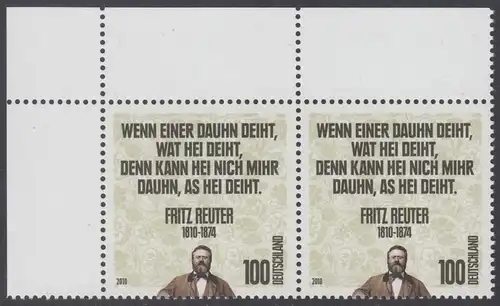 BUND 2010 Michel-Nummer 2832 postfrisch horiz.PAAR ECKRAND oben links 