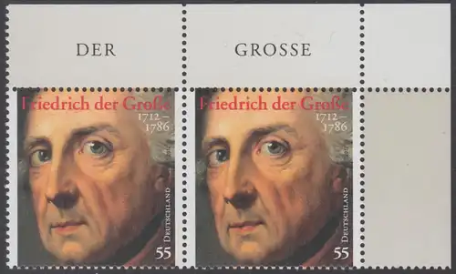 BUND 2012 Michel-Nummer 2906 postfrisch horiz.PAAR ECKRAND oben rechts