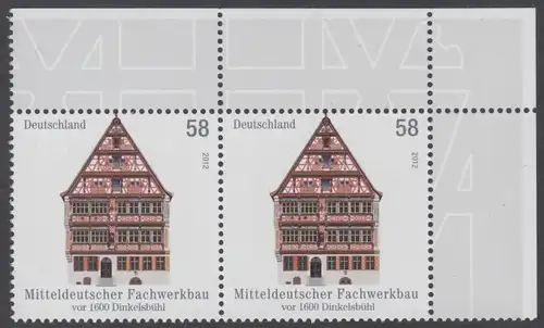 BUND 2012 Michel-Nummer 2970 postfrisch horiz.PAAR ECKRAND oben rechts