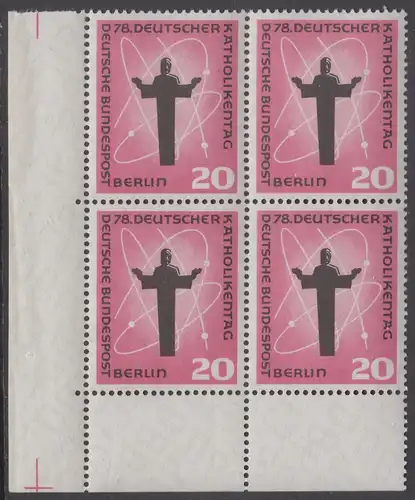 BERLIN 1958 Michel-Nummer 180 postfrisch BLOCK ECKRAND unten links - Deutscher Katholikentag, Berlin