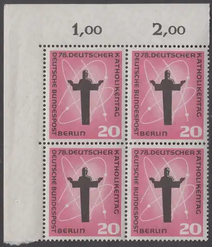 BERLIN 1958 Michel-Nummer 180 postfrisch BLOCK ECKRAND oben links - Deutscher Katholikentag, Berlin