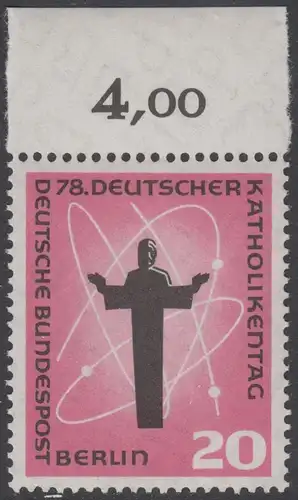 BERLIN 1958 Michel-Nummer 180 postfrisch EINZELMARKE RAND oben (b) - Deutscher Katholikentag, Berlin