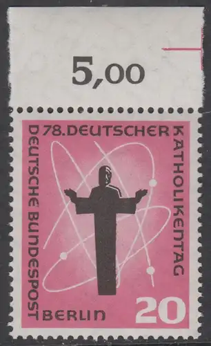 BERLIN 1958 Michel-Nummer 180 postfrisch EINZELMARKE RAND oben (c) - Deutscher Katholikentag, Berlin