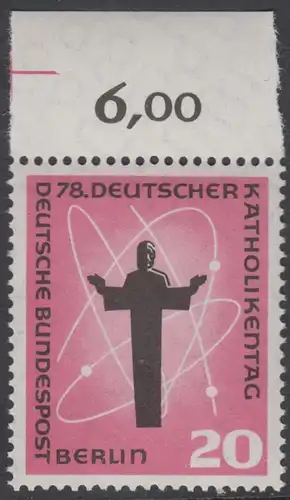 BERLIN 1958 Michel-Nummer 180 postfrisch EINZELMARKE RAND oben (d) - Deutscher Katholikentag, Berlin