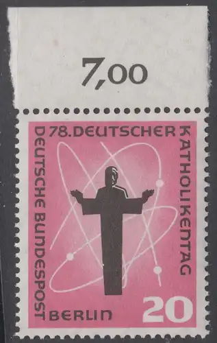 BERLIN 1958 Michel-Nummer 180 postfrisch EINZELMARKE RAND oben (e) - Deutscher Katholikentag, Berlin