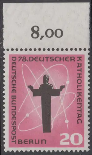 BERLIN 1958 Michel-Nummer 180 postfrisch EINZELMARKE RAND oben (f) - Deutscher Katholikentag, Berlin