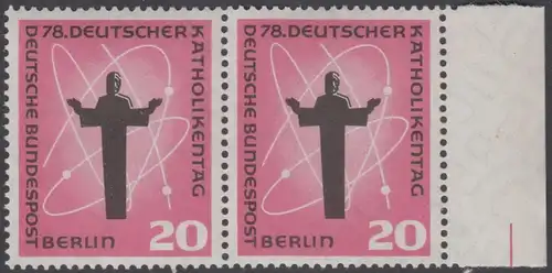 BERLIN 1958 Michel-Nummer 180 postfrisch horiz.PAAR RAND rechts - Deutscher Katholikentag, Berlin