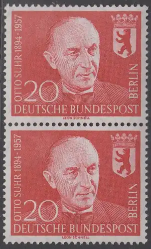 BERLIN 1958 Michel-Nummer 181 postfrisch vert.PAAR - Prof. Otto Suhr, Politiker
