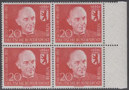 BERLIN 1958 Michel-Nummer 181 postfrisch BLOCK RÄNDER rechts - Prof. Otto Suhr, Politiker