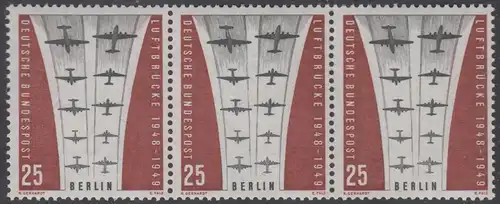 BERLIN 1959 Michel-Nummer 188 postfrisch horiz.STRIP(3) - Berliner Luftbrücke