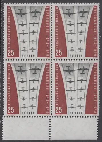 BERLIN 1959 Michel-Nummer 188 postfrisch BLOCK Randmarken unten m/ Perforations-Versatz - Berliner Luftbrücke
