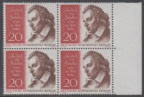 BERLIN 1959 Michel-Nummer 190 postfrisch BLOCK RÄNDER rechts - Friedrich von Schiller, Dichter