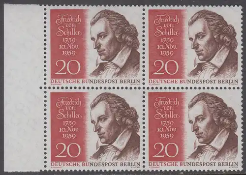 BERLIN 1959 Michel-Nummer 190 postfrisch BLOCK RÄNDER links - Friedrich von Schiller, Dichter