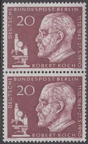 BERLIN 1960 Michel-Nummer 191 postfrisch vert.PAAR - Todestag von Robert Koch