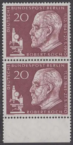 BERLIN 1960 Michel-Nummer 191 postfrisch vert.PAAR RAND unten - Todestag von Robert Koch