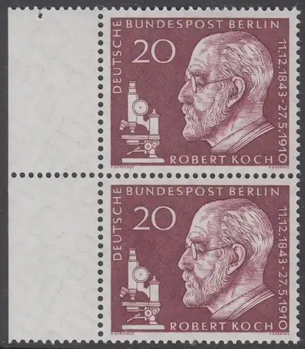 BERLIN 1960 Michel-Nummer 191 postfrisch vert.PAAR RÄNDER links - Todestag von Robert Koch