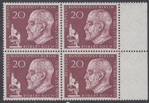 BERLIN 1960 Michel-Nummer 191 postfrisch BLOCK Ränder rechts - Todestag von Robert Koch