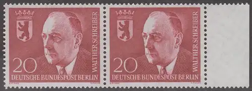 BERLIN 1960 Michel-Nummer 192 postfrisch horiz.PAAR RAND rechts - Todestag von Walther Schreiber, Politiker