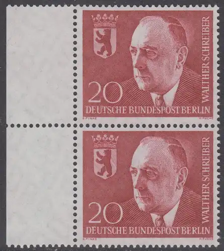 BERLIN 1960 Michel-Nummer 192 postfrisch vert.PAAR RÄNDER links - Todestag von Walther Schreiber, Politiker