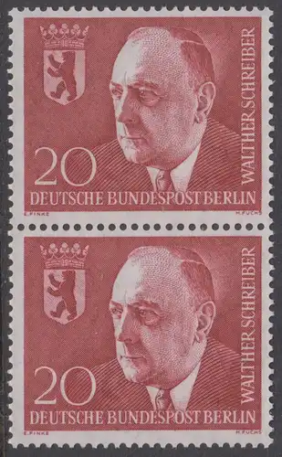 BERLIN 1960 Michel-Nummer 192 postfrisch vert.PAAR - Todestag von Walther Schreiber, Politiker