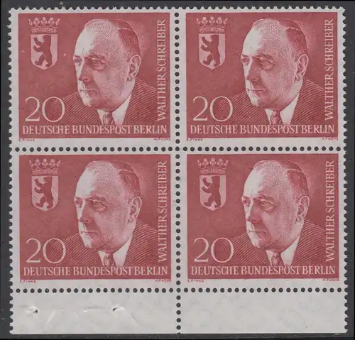 BERLIN 1960 Michel-Nummer 192 postfrisch BLOCK RÄNDER unten - Todestag von Walther Schreiber, Politiker