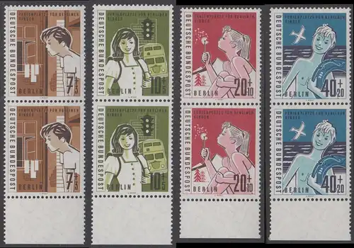 BERLIN 1960 Michel-Nummer 193-196 postfrisch SATZ(4) vert.PAARE Ränder unten - Hilfswerk Berlin: Ferienplätze für Berliner Kinder