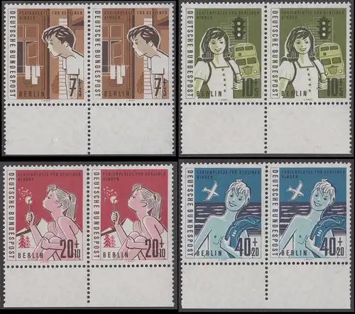 BERLIN 1960 Michel-Nummer 193-196 postfrisch SATZ(4) horiz.PAARE Ränder unten - Hilfswerk Berlin: Ferienplätze für Berliner Kinder