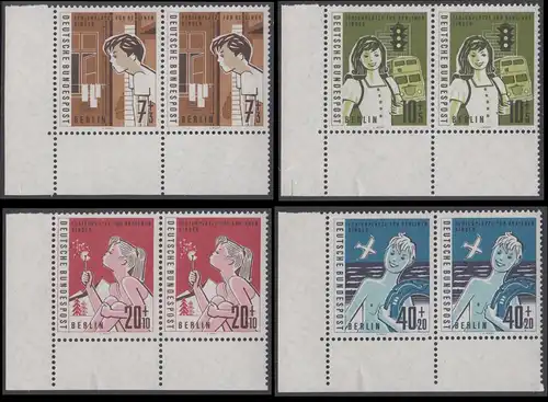 BERLIN 1960 Michel-Nummer 193-196 postfrisch SATZ(4) horiz.PAARE Eckränder unten links - Hilfswerk Berlin: Ferienplätze für Berliner Kinder