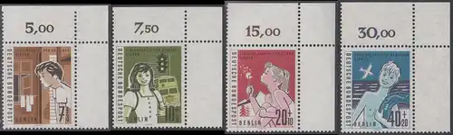 BERLIN 1960 Michel-Nummer 193-196 postfrisch SATZ(4) EINZELMARKEN Eckränder oben rechts - Hilfswerk Berlin: Ferienplätze für Berliner Kinder