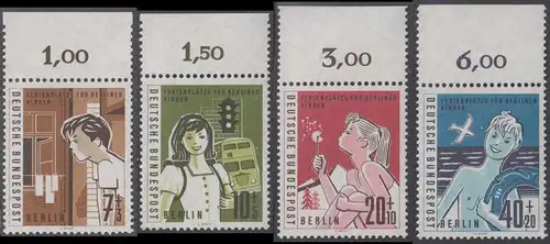 BERLIN 1960 Michel-Nummer 193-196 postfrisch SATZ(4) EINZELMARKEN Ränder oben (a) - Hilfswerk Berlin: Ferienplätze für Berliner Kinder