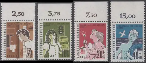 BERLIN 1960 Michel-Nummer 193-196 postfrisch SATZ(4) EINZELMARKEN Ränder oben (d) - Hilfswerk Berlin: Ferienplätze für Berliner Kinder