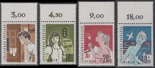 BERLIN 1960 Michel-Nummer 193-196 postfrisch SATZ(4) EINZELMARKEN Ränder oben (e) - Hilfswerk Berlin: Ferienplätze für Berliner Kinder