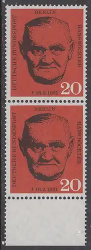BERLIN 1961 Michel-Nummer 197 postfrisch vert.PAAR RAND unten - Todestag von Hans Böckler, Gewerkschaftsführer