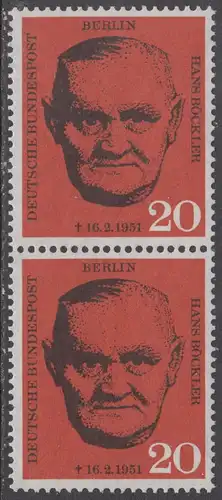 BERLIN 1961 Michel-Nummer 197 postfrisch vert.PAAR - Todestag von Hans Böckler, Gewerkschaftsführer